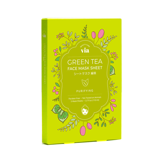 Green Tea Face Mask Sheet Box Set (5 Sheets) - Via Beauty Care